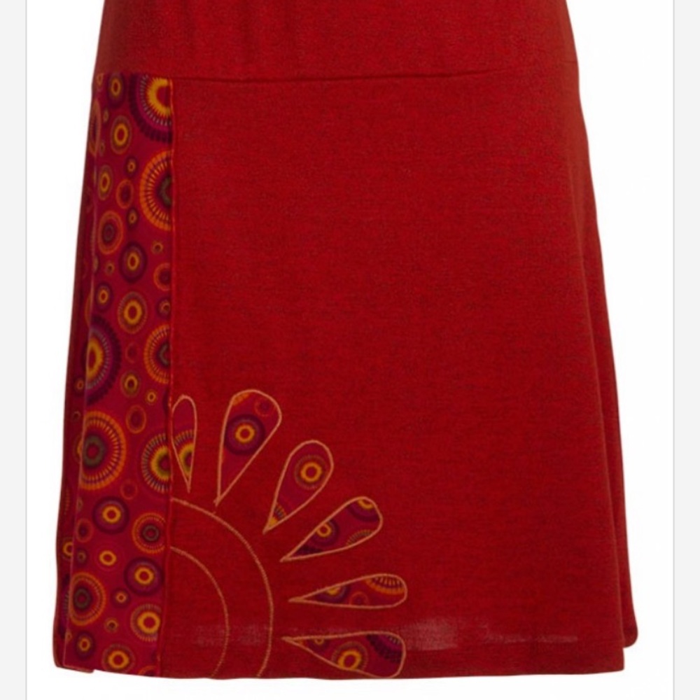 Coline knitted brick red sunny boho floral skirt